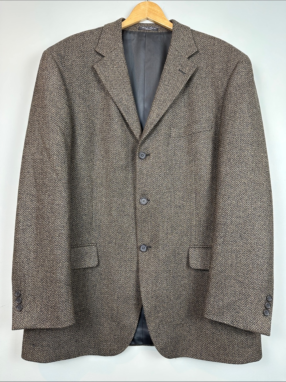 Vintage wool tweed herringbone blazer men’s brown black old money Grandpacore
